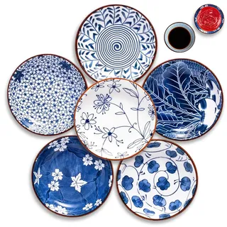 6 Stück Keramik Dipschalen, Keramik Untertassen Kleine Teller, Untertassen, Stapelbar Mini Sojasauce Schälchenn für Dessert Sushi Snack Soja (Style 2)