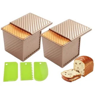AXIM Kastenform mit Deckel, 250 g, antihaftbeschichtet, quadratisch, Karbonstahl, Backform, Toastform mit Schiebedeckel, Mini-Kastenform zum Backen von Brot (2 Stück)