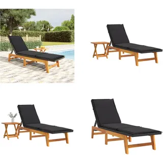vidaXL Sonnenliege mit Tisch Poly Rattan und Massivholz Akazie - Sonnenliege - Sonnenliegen - Liege - Outdoor Liege - Schwarz