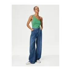 Womens M&S Collection Cotton Rich One Shoulder Vest - Medium Green, Medium Green - 18