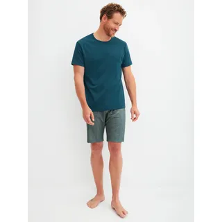Pyjama CALIDA "Relax Streamline 1", Damen, Gr. L (52/54), blau, Interlock, Obermaterial: 100% Baumwolle, bequem kurz, Rundhals, Homewear-Sets Pyjama, mit Rundhalsausschnitt und kurzem Arm, weich, Interlock Qualität