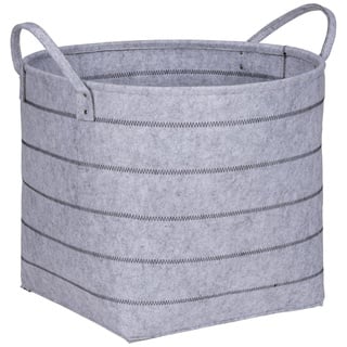 WENKO Aufbewahrungskorb Nella XL, hochwertiger Filzkorb aus 100% pflegeleichtem Polyester in Grau mit dekorativer Ziernaht und 2 Tragegriffen für bequemen Transport, 129 L Volumen, Ø 58 x 49 cm