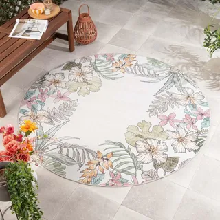 Rund Outdoor Teppich - Poppy Creme - Ø 140 cm - Balkon, Garten, Terrasse, Wintergarten - FRAAI | Home & Living - Boho - Creme