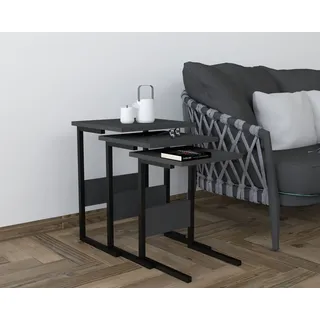 Skye Decor, Sali - Black, Anthracite, Satztisch (3 Stück), 100 % MELAMINBESCHICHTETE SPANPLATTEN, Schwarz, 40 x 40 x 55 cm - Schwarz, Weiß