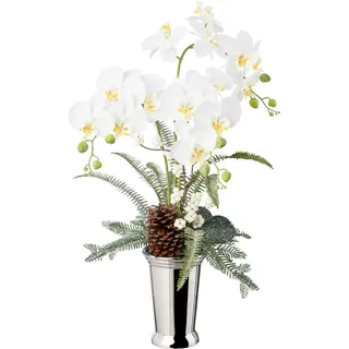 Winterliche Kunstpflanze CREATIV GREEN "Weihnachtsdeko", weiß, H:70cm, Polyester, Kunstpflanzen, Winterliche Kunstpflanze, Gesteck in Keramikvase, dekoriert mit Zapfen, Beeren und Farnzweigen