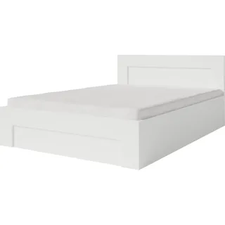 FURMEB24 - WER - 140 x 200 cm Bettgestell mit Lattenrost - Metall Bettrahmen mit gerumigem Boxkasten - Bett in Holzoptik - Wei - Weiß