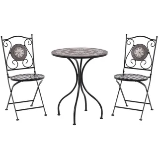 Beliani Balkonset 2-Sitzer Eisen schwarz Mosaik zusammenklappbar Cariati , Schwarz , Metall , Gartenmöbel, Gartengarnituren, Balkonmöbel-Sets