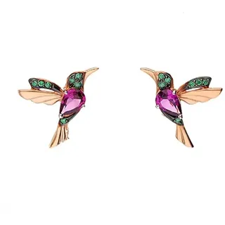 Einzelstück® Kolibri Ohrstecker I 925 Sterling Silber Ohrringe im Vogel Design I Handmade mit grünen und pinken Zirkonia Steinen I 14K Gold & Rosegold I Allergikerfreundlicher Echtschmuck (Rosegold)