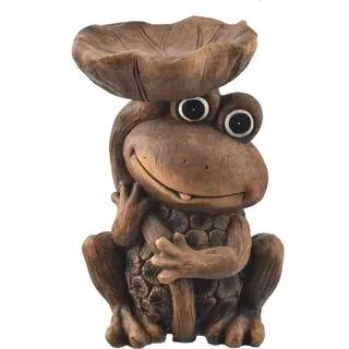 INDECOR Rona Vogeltränke „Frosch“ 25 x 21 x 39 cm, Keramik, Holzoptik INDECOR X14102