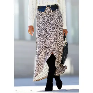 Jerseyrock BUFFALO, Damen, Gr. 38, schwarz (schwarz, taupe bedruckt), Jersey, Obermaterial: 100% Viskose, bedruckt, figurumspielend knöchellang, Röcke Jerseyrock, mit Alloverprint, sommerlicher Maxirock in Wickeloptik, Topseller