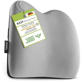 feela.® Ergonomisches Rückenkissen für Auto- und Bürostühle | Gedächtnisschaum-Rückstützkissen für Sitzkomfort und Haltung – Verstellbare Passform für Standardstühle (Silber)