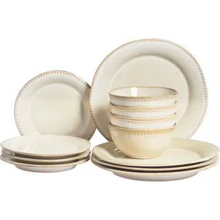 BELIANI Tafelservice Hellbeige Steinzeug Ton und Kaolin für 4 Personen 12-teilig Rund Handgefertigt Skandi Geschirr Set Essgeschirr Küche Esszimmer - Beige