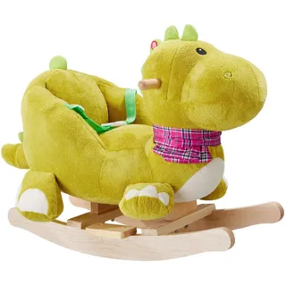 tectake Schaukeltier Dinosaurier, massive Holzkufen, ab 12 Monaten geeignet, grün , Grün , Textil , 35x50x70 cm , Ce , Spielzeug, Schaukeltiere