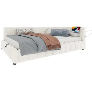 Redom Tagesbett 140/200 cm mit LED-Lichtleiste, Usb, Typ-C und hydraulischem Bettkasten, Weiß , Textil , 140x200 cm , Schlafzimmer, Betten, Polsterbetten
