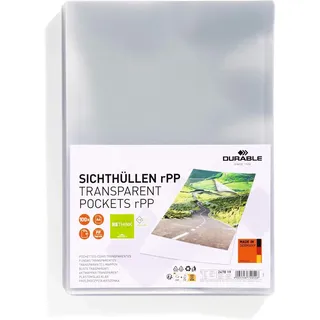 Durable Klarsichthüllen A4 aus recyceltem PP 100 Stück, aktenhüllen a4 seitlich offen, transparent, 247819