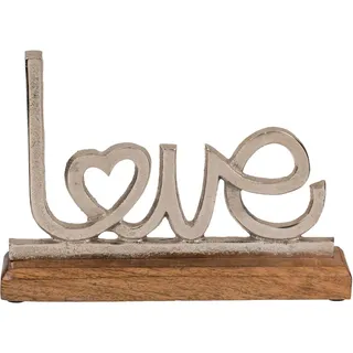 Out of the Blue 260172 - Metall Schriftzug Love silber, ca. 25 x 17 cm, Standfuß aus Holz