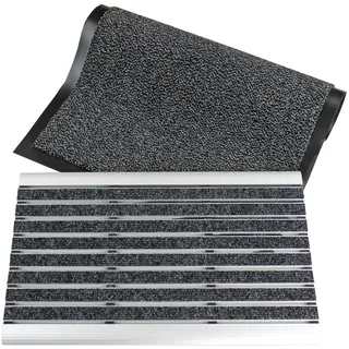 Kettelservice-Metzker® Alu Fußmatte 40x60cm incl. Sauberlaufmatte 60x90cm in Hellgrau-Schwarz | Luxus Fußabtreter mit Filzeinsatz