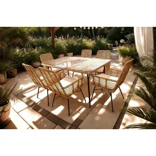 GARTENMÖBEL SET (TISCH, 6 SITZEN) - BRANZE, KISSEN - BEIGE, Möbel für 6 Personen - Beige, Braun, Schwarz