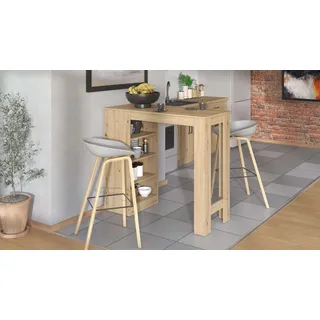 Home affaire Bartisch »Valence, 120x50x150 cm, Küchentisch, Bartresen, Stehtisch, Bartheke«, mit 4 Regalfächern, Eiche-Optik oder Weiß, Stilvoll und zeitloser, braun