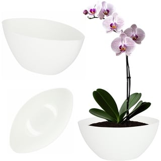 KADAX Blumentopf, ovaler Übertopf, Pflanztopf aus Kunststoff, Blumenübertopf, Deko, Pflanzkübel für Innen, Blumen, Pflanzen, Balkon, Blumenkübel, Pflanzgefäß, Moderne Form (21 x 12 cm, Weiß)