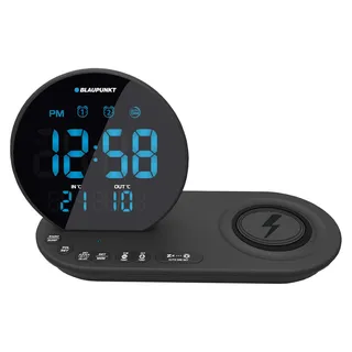 Blaupunkt Radiowecker CR85BK mit Qi-Ladegerät und FM Radio, Schwarz - Schwarz