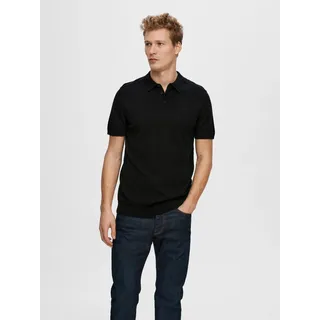 SELECTED HOMME Poloshirt »SLHBERG SS KNIT POLO NOOS«, aus Feinstrick, schwarz
