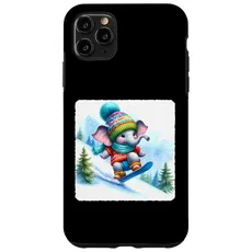 Hülle für iPhone 11 Pro Max Elephant Snowboard Snowy Hill Snowboard Snowboarder
