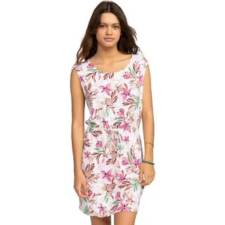 Roxy Surfs Up Printd Kurzes ärmelloses Kleid - Snow White Happy Tropical - L