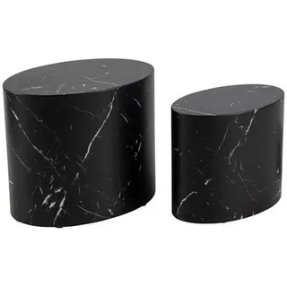 Mid.you Beistelltischset , Schwarz , Holzwerkstoff , 2-teilig , Marmoroptik , oval , 48x40x33 cm , Wohnzimmer, Wohnzimmertische, Couchtische, Couchtische Marmoroptik