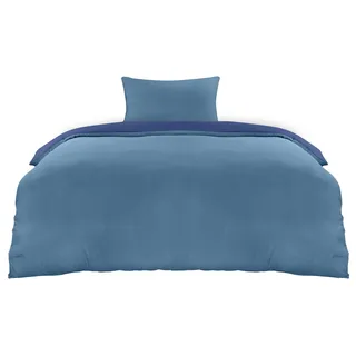 Utopia Bedding Bettwäsche 135x200 Set - Mikrofaser Bettbezug 135x200 cm + 1 Kissenbezug 50x75 cm - Marineblau/Hellblau