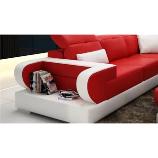 Ledersofa U Form Sofa Wohnlandschaft Beleuchtete Ecksofa Couch Garnitur Polster - Schwarz