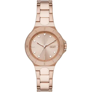 DKNY Damenuhren Chambers, QuarzDreizeigerwerk, 34MM Rose Gold Edelstahlgehäuse mit Edelstahlarmband, NY6642