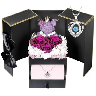 ADDWel Ewige Rose mit Damen Herz Halskette Silber 925, Skette mit Rote Infinity Rose Geschenke Box für Freundin, Geschenke für Frauen, Muttertag, Valentinstag, Weihnachtstag
