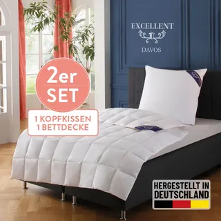 Excellent Daunenbettdecke + 3-Kammer-Kopfkissen »Davos« Bettdecken-Set mit Kopfkissen, Bettdecke 135x200 und 155x220 cm, weiß,