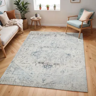 livabliss Tampa Vintage groß - Orientalischer Wohnzimmer 120x170 cm, Esszimmer, Schlafzimmer - Boho Kurzflor e für einfache Pflege - Blau