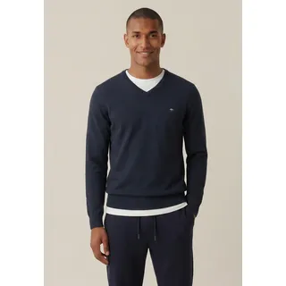 Strickpullover FYNCH-HATTON "FYNCH-HATTON Pullover mit V-Kragen", Herren, Gr. 4XL (64), blau (navy, meliert), Strick, Obermaterial: 100% Baumwolle, unifarben, bequem hüftbedeckend, V-Ausschnitt, Flachstrickbündchen, Pullover Strickpullover, aus Baumwolle, mit V-Ausschnitt, bequeme Passform