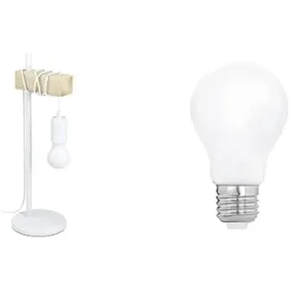 EGLO Tischlampe Townshend, Vintage Tischleuchte im Industrial Design, Retro Lampe inkl. LED Leuchtmittel, Nachttischlampe aus Stahl und Holz, Weiß, braun, inkl. Schalter