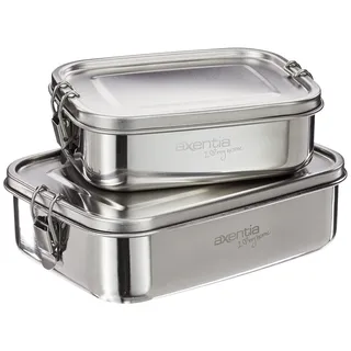 axentia Lunch-Box Erwachsene 2er-Set Silber - Frischhaltedosen aus Edelstahl- Brotdosen mit Einer Kapazität von 800 ml und 1,2 l
