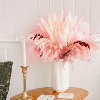 N&T NIETING Rosa Pampasgras, 85 Stück Natürliches Getrocknetes Pampasgras Bouquet, Phragmites Getrocknete Pampasgrasdekoration, getrockneten Blumen für Hochzeit Tischdekoration Boho Home Deko