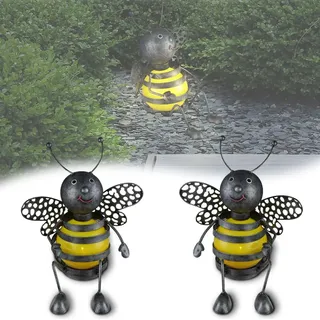 bmf-versand LED Solarlampe 2er Set Solarleuchten Gartenleuchte Metall Biene Außen Deko Kugel - Schwarz/Gelb