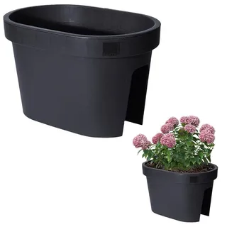 Vilde Blumenkasten Balkonkasten Blumentopf Pflanzentopf für Geländer Balkongeländer hängend schwarz 39,5x26,5x24 cm