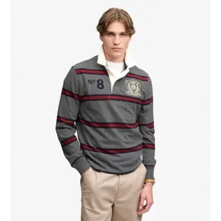 Superdry für Herren. M1110483A Rugby-Poloshirt Double Emblem Stripe grau (XXL), Lässig, Baumwolle, Langarm