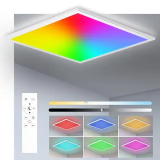 Oraymin LED Panel Deckenleuchte RGB, 45x45 cm Deckenlampe Dimmbar mit Fernbedienung, 28W 3100LM LED Panel Farbwechsel, Speicherfunktion, 3000K-6500K Quadrat Lampe für Wohnzimmer Schlafzimmer