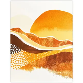 Artery8 Abstract Mountains Sunset Amber Orange Landscape Living Room Large Wall Art Poster Print Thick Paper 18X24 Inch