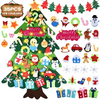 Filz-Weihnachtsbaum, - Kleinkinder mit 34pcs Xmas Ornament, 3.35ft DIY --Set für Kinder, handgemachte Neujahr Weihnachten Tür Wand hängende Dekorationen