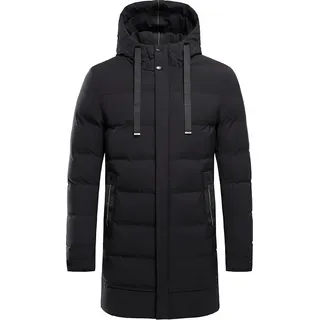 Wintermantel Herren - Steppjacke Herren Lang Daunenjacke mit Taschen Knielang Kapuzenjacke Winterjacke Slim Fit Dicke Outdoorjacke Winter Warm Mantel - Schwarz