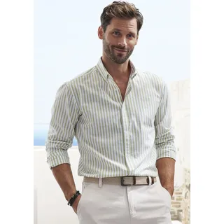 Langarmhemd JOHN DEVIN "Regular Fit", Herren, Gr. XL (43/44), N-Gr, grün (hellgrün, gestreift), Web, Obermaterial: 100% Baumwolle, gestreift, regular fit normal, Rundhals, Manschette, Hemden Langarmhemd, Streifenhemd mit Button-down-Kragen, aus reiner Baumwolle, Topseller