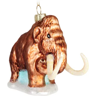 BRUBAKER Mammut Weihnachtskugel aus Glas - Handbemalt - Steinzeit Elefant Christbaumschmuck Lustig - Christbaumkugel Figuren Weihnachtsdeko - Bunt