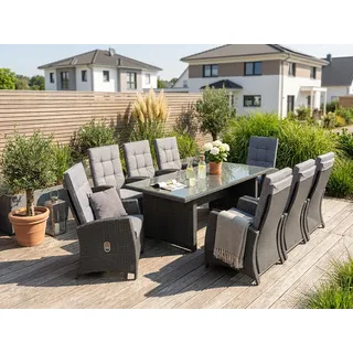 KONIFERA Garten-Essgruppe ""New Paris"" Set, 8 Sessel, Rückenlehne verstellbar, Tisch 100x200x75 cm, inkl. Auflagen, 25 Stk. tlg. Aluminium/Polyrattan, dunkelgrau, dunkelgrau