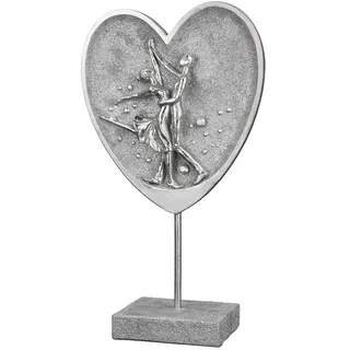 Casablanca Deko Skulptur Figur tanzendes Paar im Herz aus Kunstharz - Accessoire und Dekoration - Geschenk Hochzeit Geburtstag - Farbe: Silber mit Glitzer - Höhe 30 cm